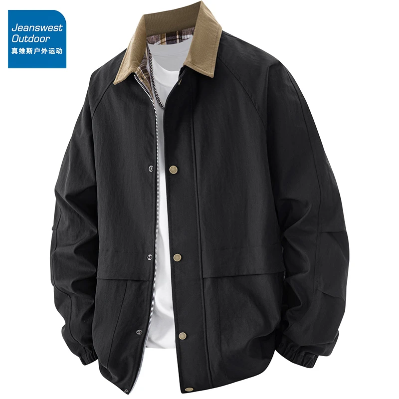 真维斯衣服休闲外套华夫格夹克男装宽松美式加大码春秋季薄款