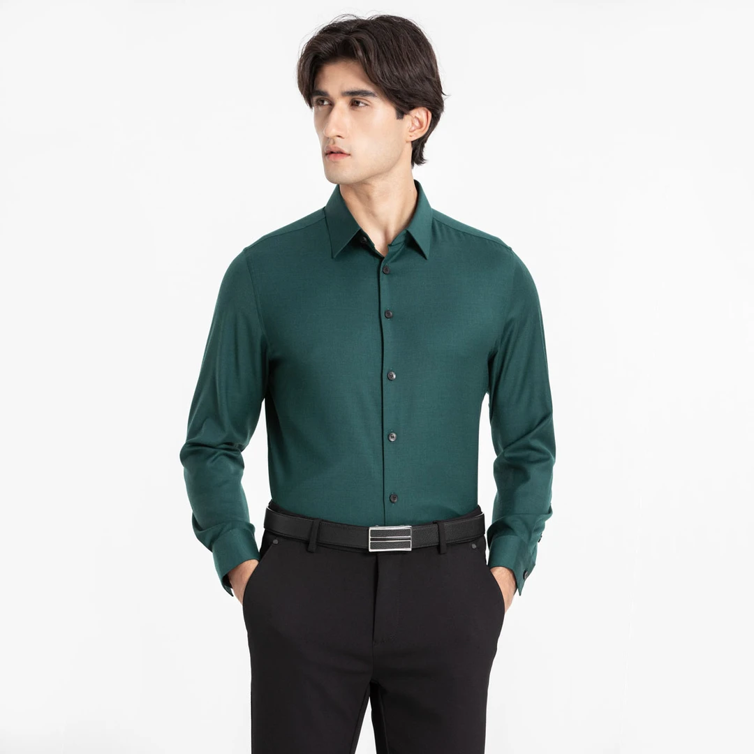 路卡迪龙-【绵羊毛】男士秋冬气质纯色打底长衬衫-120225109