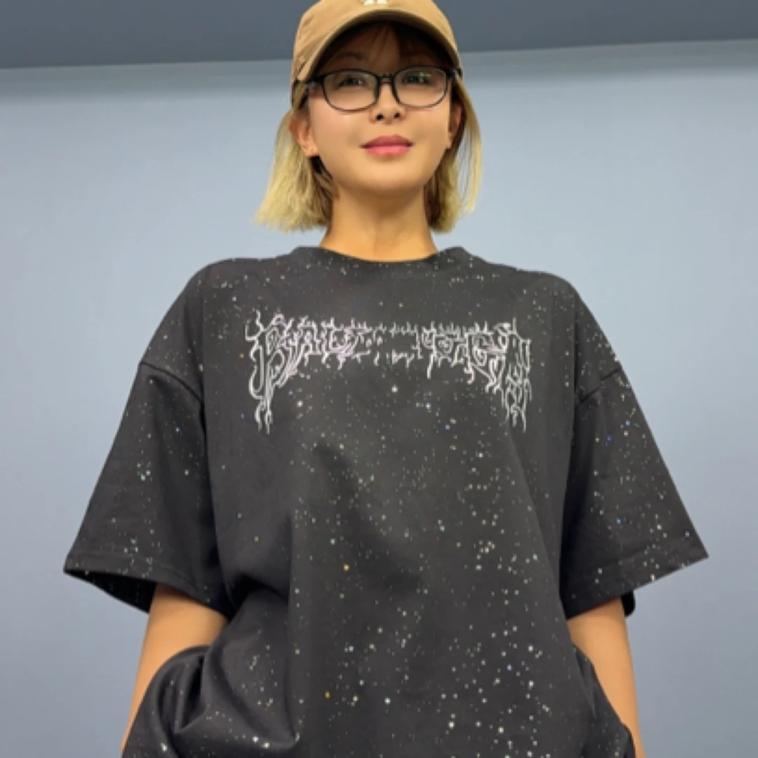YTJ#7772短袖圆领型T恤设计师宽松春夏印花休闲大T恤衫男女同款