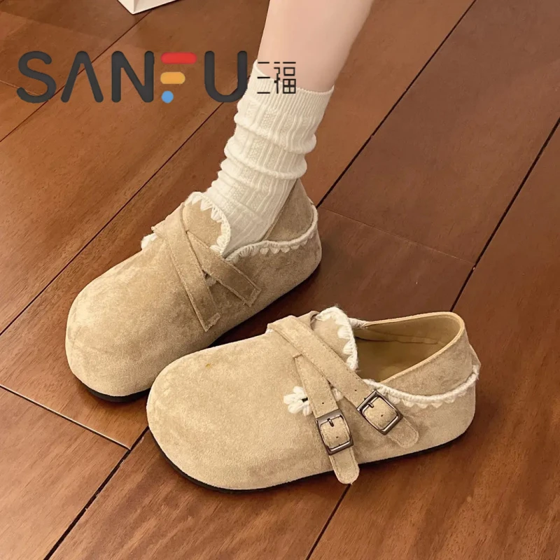 三福厚底内增高超火一脚蹬勃肯鞋女秋季外穿2025新款全包勃肯单鞋