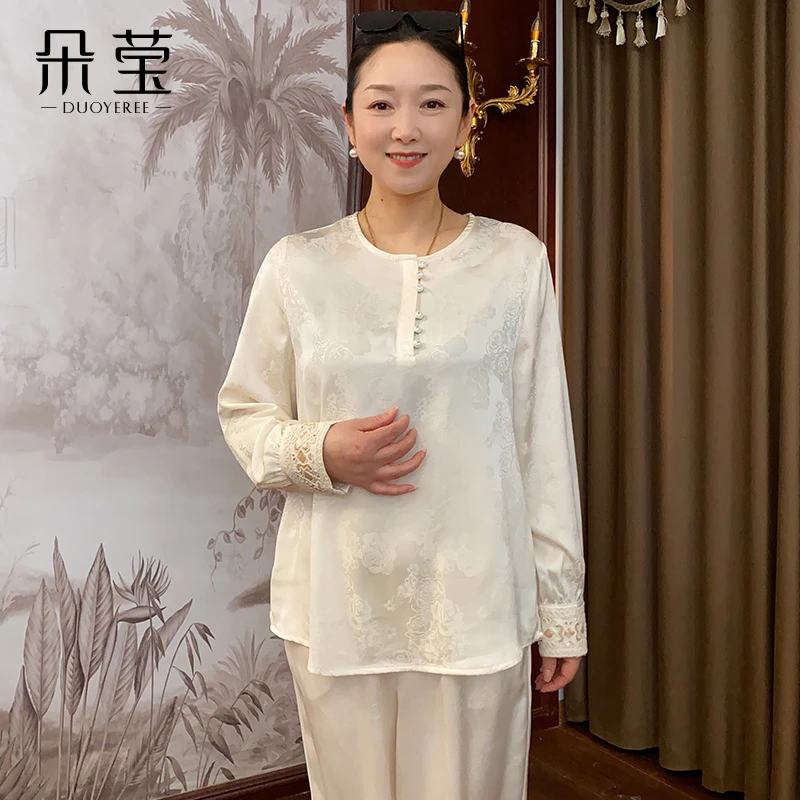 新品推荐洋气妈妈装长袖衬衫2025春季新款中年女百搭小衫马甲套装