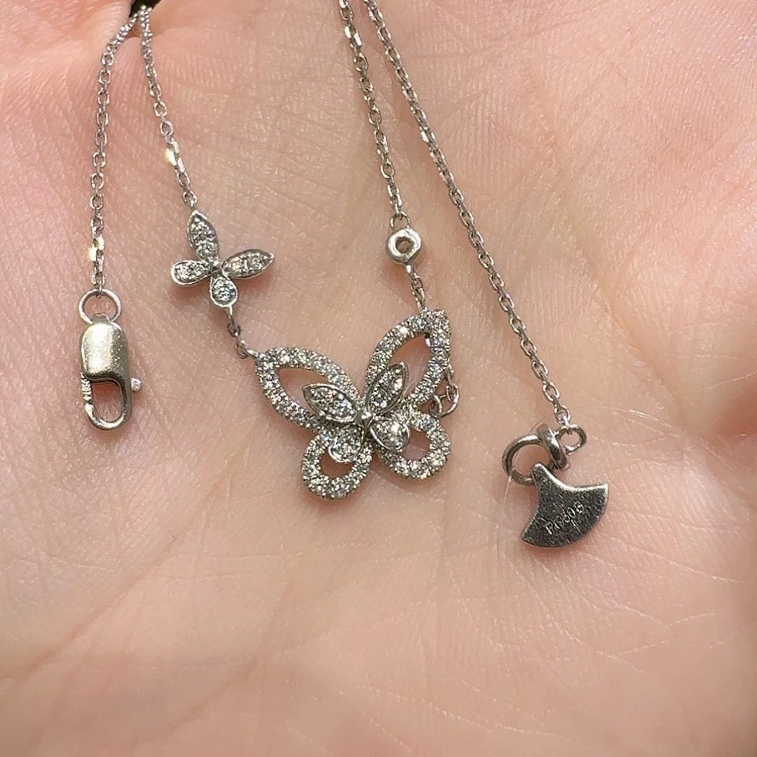 铂Pt950镶嵌实验室培育钻石颈饰双蝴蝶幻影原版扣n085