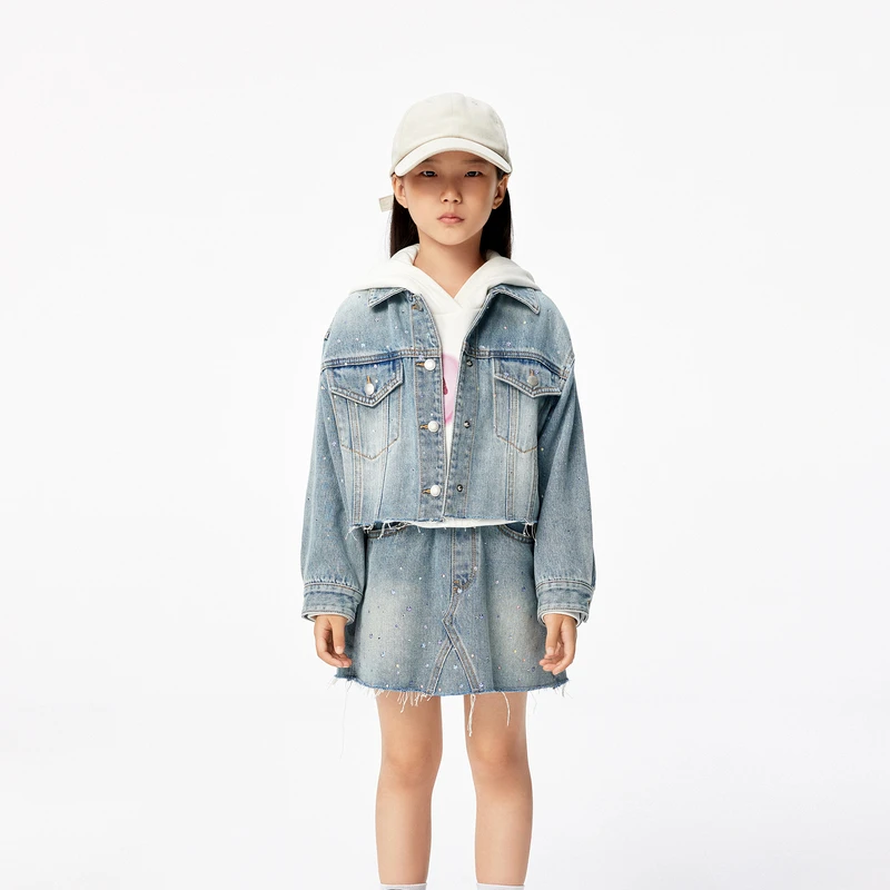 littlemoco童装25春新款女童亲子装短款牛仔夹克#KBE1JKT033