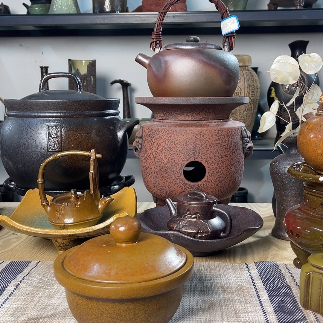 碟紫砂粗陶实用茶碗