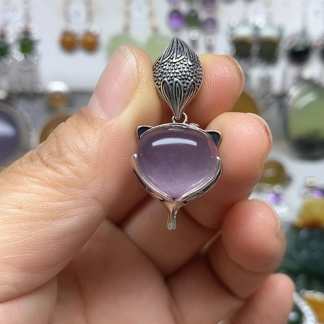 蛇纹石玉银S925镶嵌吊坠