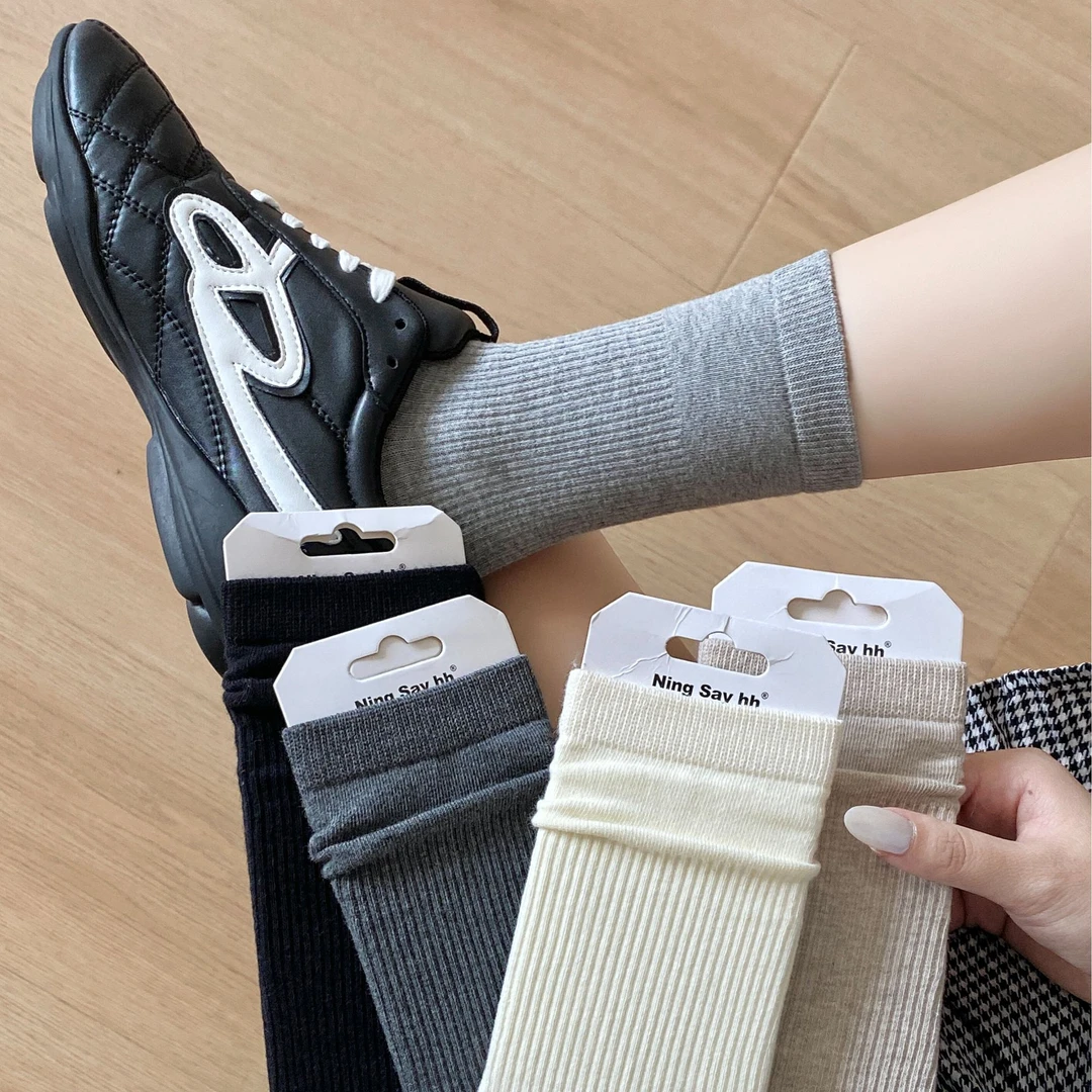 【纯色微压无骨袜】高品质澳棉简约风纯色百搭微压袜中筒袜