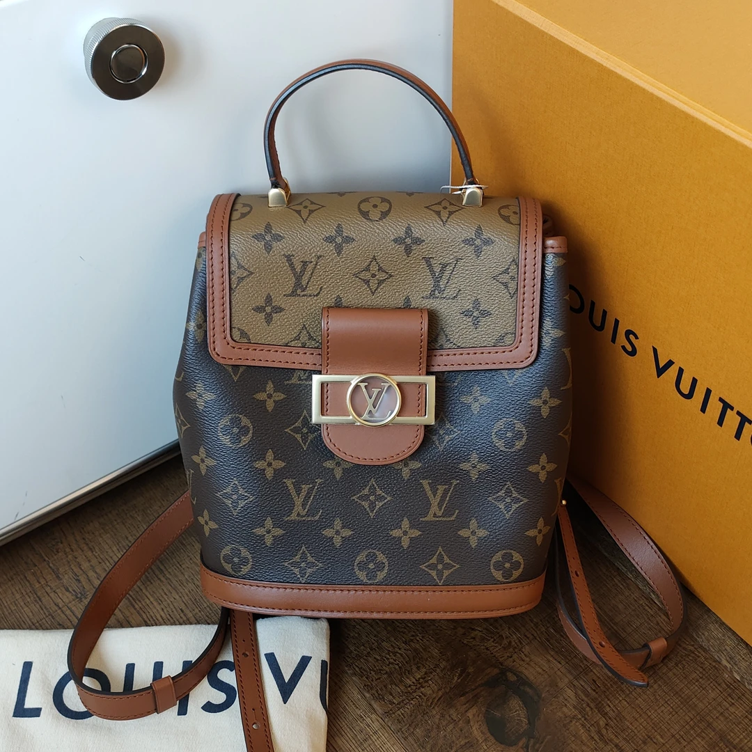 99新 LouisVuitton/路易威登 棕色拼焦糖色dauphine双肩包 48310