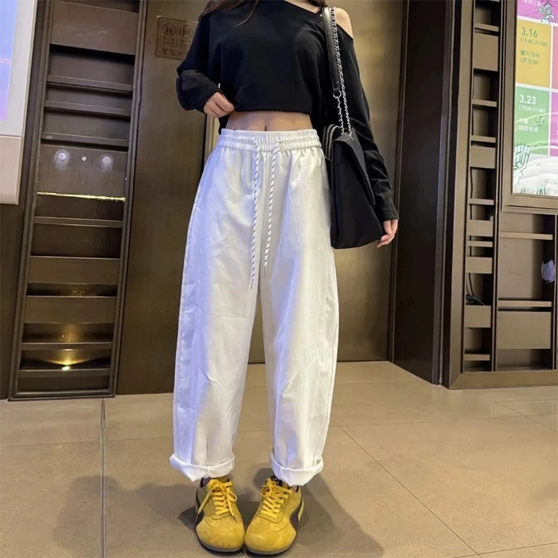 【现货破价运补6-8】2025夏季绑带松紧高腰宽松休闲阔腿裤女直筒裤