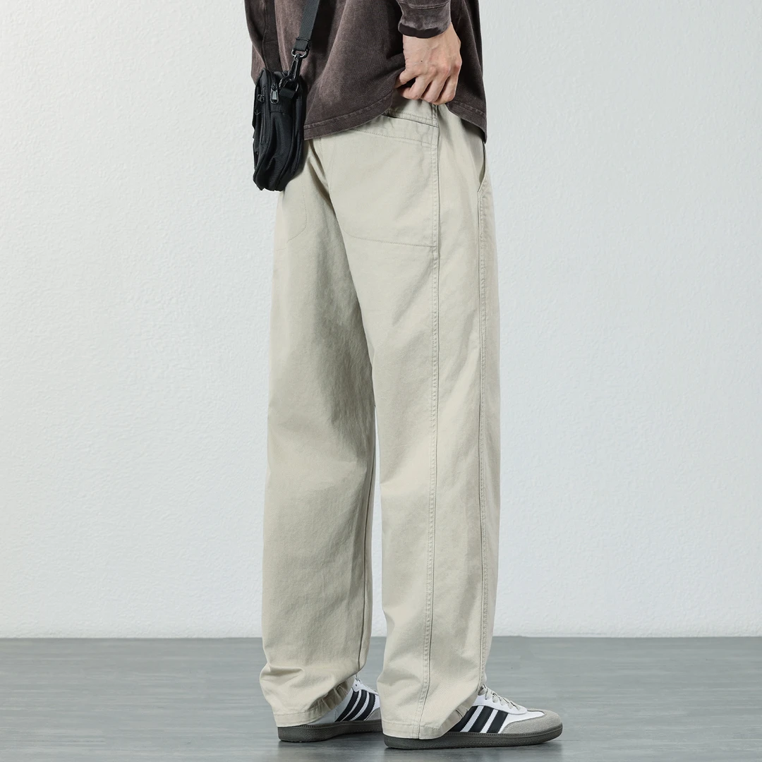 日系复古纯棉休闲裤男士秋冬季宽松伐木裤子大码潮流百搭直筒男裤