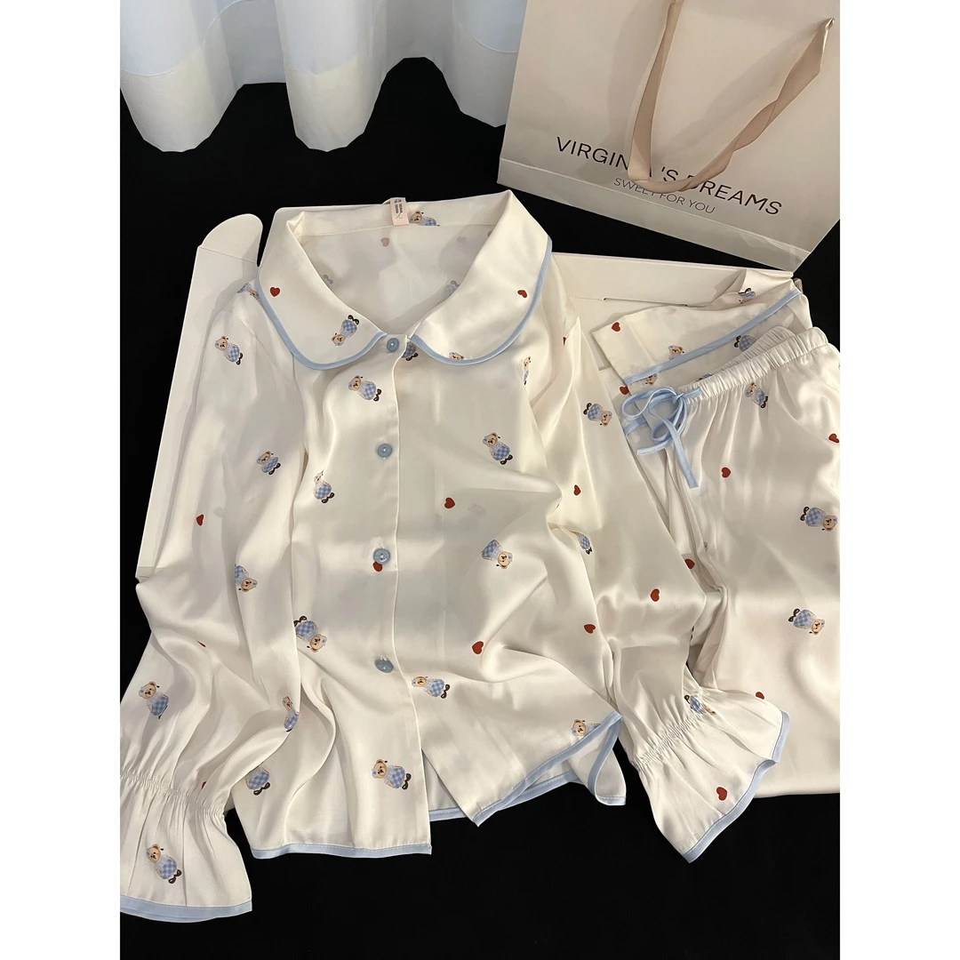 【TPNY宅町睡衣】爱心小熊女生睡衣秋季新款开衫长袖长裤家居服套装