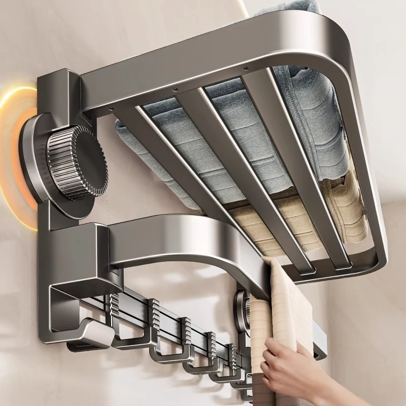 吸盘免打孔枪灰毛巾架卫生间壁挂浴巾架厕所挂钩挂杆浴室置物架子