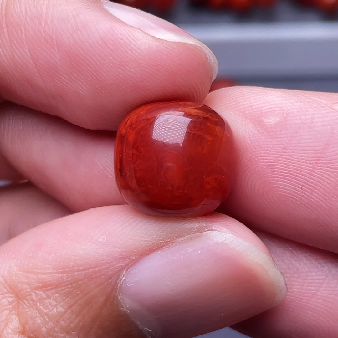 南红玛瑙未镶嵌挂件13.5mm瓦西玫红火焰纹老型单珠