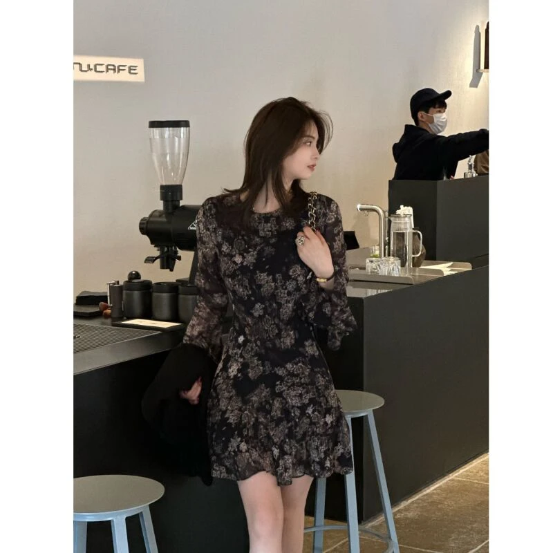 LUOZHIYIN/罗知音D112088F法式复古设计感碎花连衣裙显瘦A字裙子