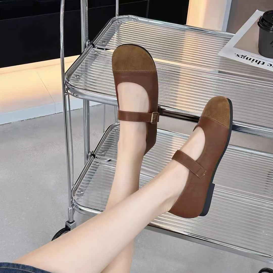 188-1真皮玛丽珍鞋女平底圆头单鞋软底