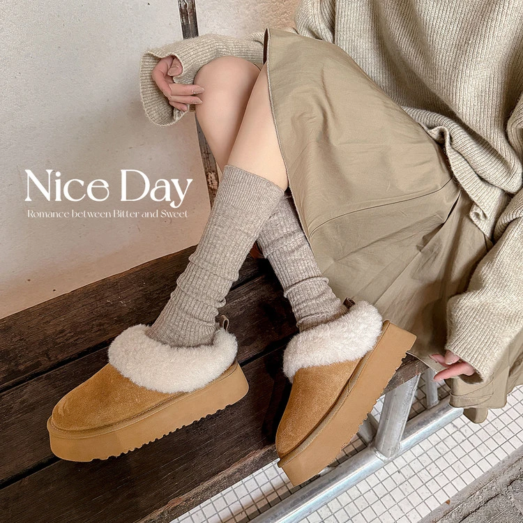 勃肯鞋女秋冬加绒厚底增高小个子懒人一脚蹬包后跟保暖东北显脚小