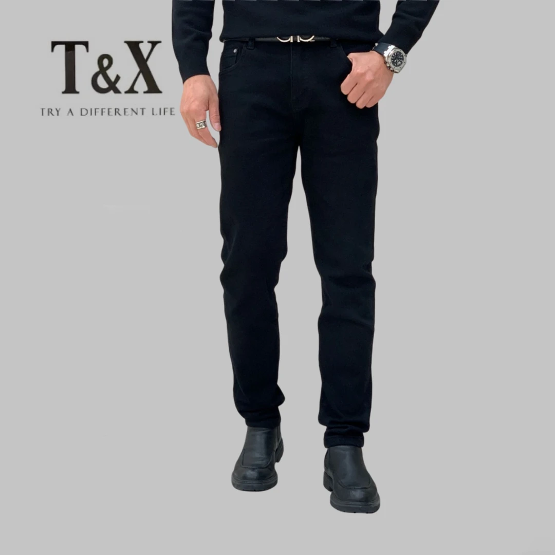 T&X/梯形男士冬季加厚净版黑色弹力修身显瘦百搭磨毛牛仔裤（0297）