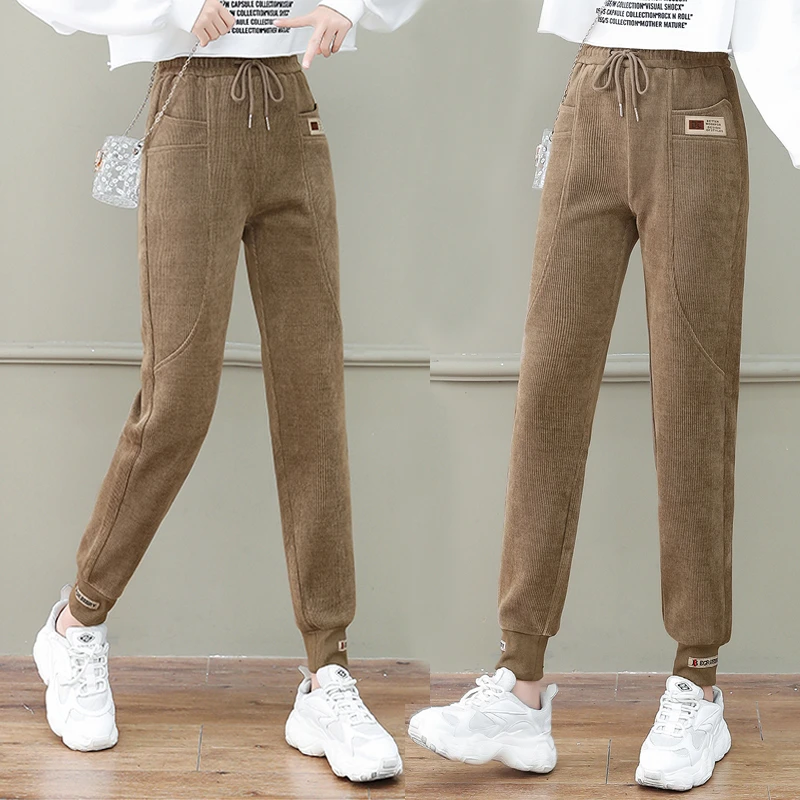 休闲束脚哈伦裤女高腰加厚裤子2025年秋冬新款加绒裤外穿显瘦卫裤