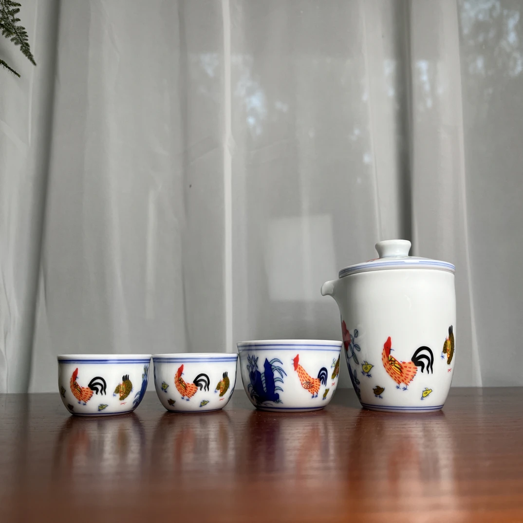 高档瓷鸡缸杯旅行茶具便携套装一壶三杯中式户外功夫茶具便携式茶壶便携旅行包简约