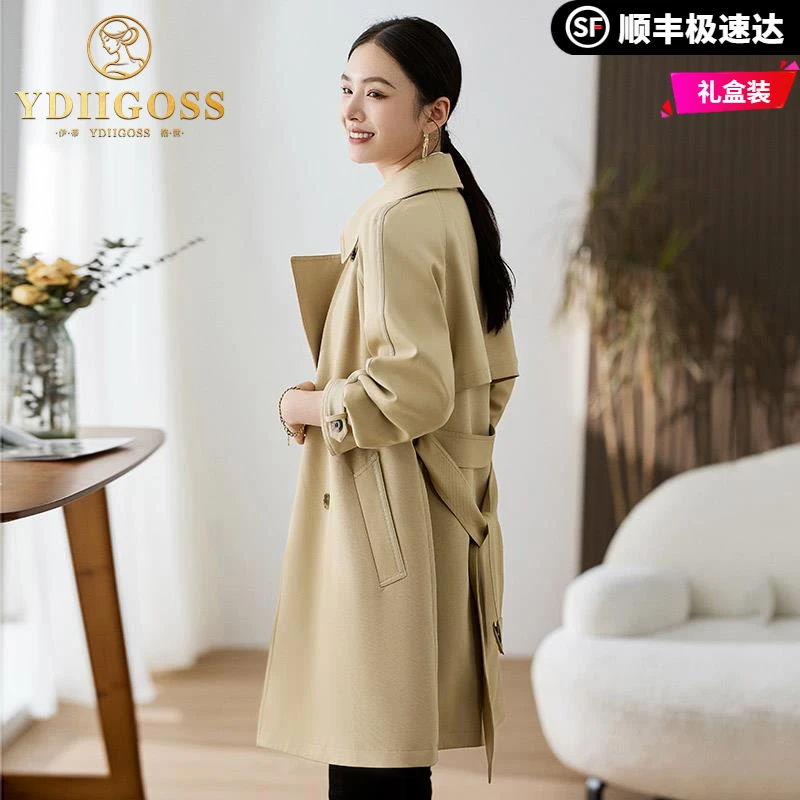 伊蒂格世卡其色高端风衣女款春秋新款时尚休闲气质中长款英伦风