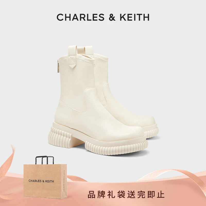 CHARLES & KEITH【琥珀流光】女士厚底圆头加绒复古靴 CK1-90580170
