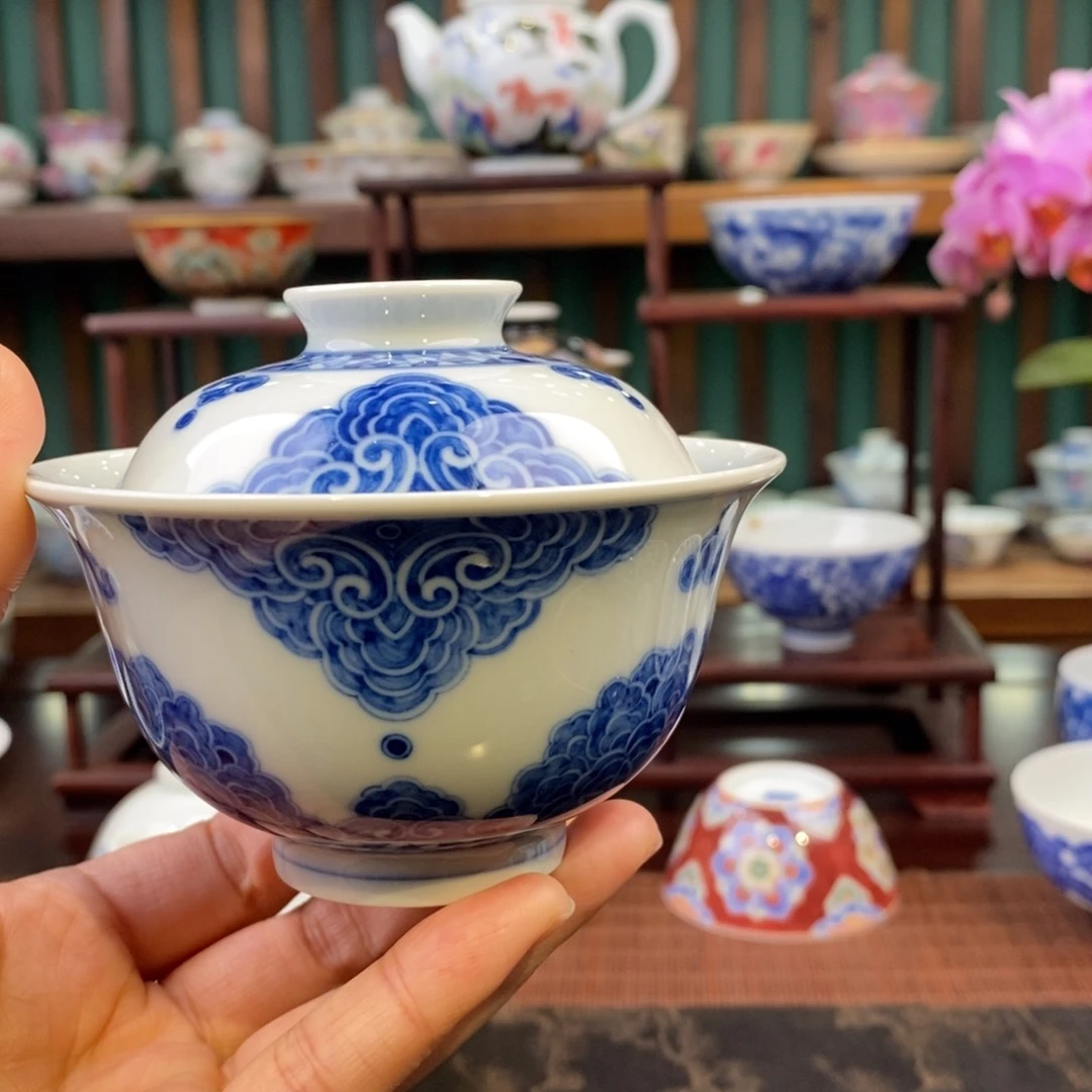 手工陶瓷柴窑牡丹龙盖碗