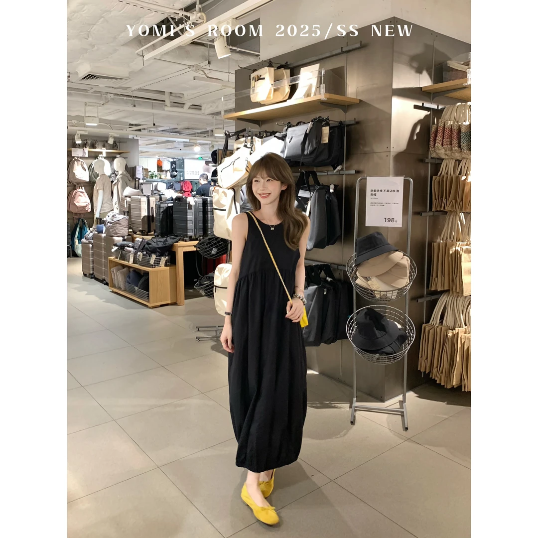 【现货】YOMI小个子【率性优雅】极简黑色高级感连衣裙显瘦气质裙夏季