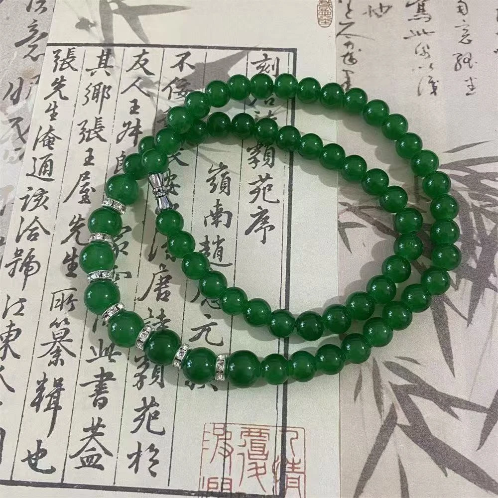 铜合金琉璃项链 新中式绿琉璃项链复古小众精致长链锁骨链套装