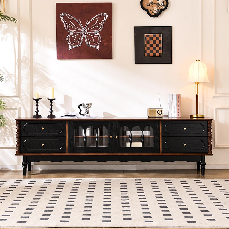 中古风法式复古实木电视机柜储物柜一体客厅小户型电视柜收纳柜