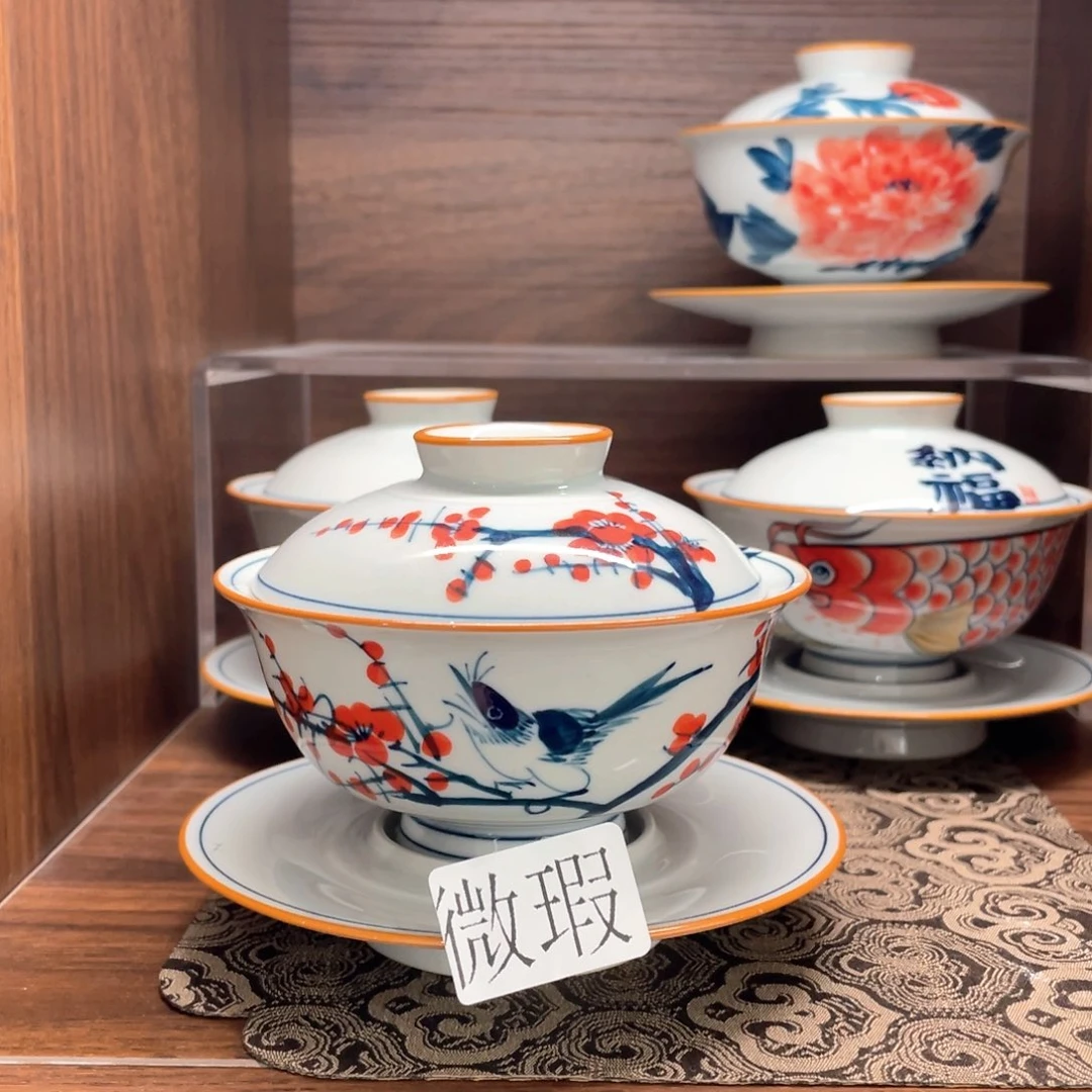 釉下手绘茶具微瑕