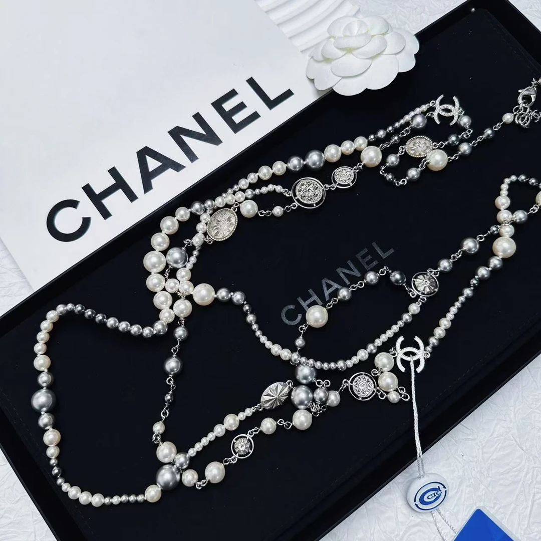95新 Chanel/香奈儿 柚礼中古/香奈儿多元素灰珠珍珠项链CG502008