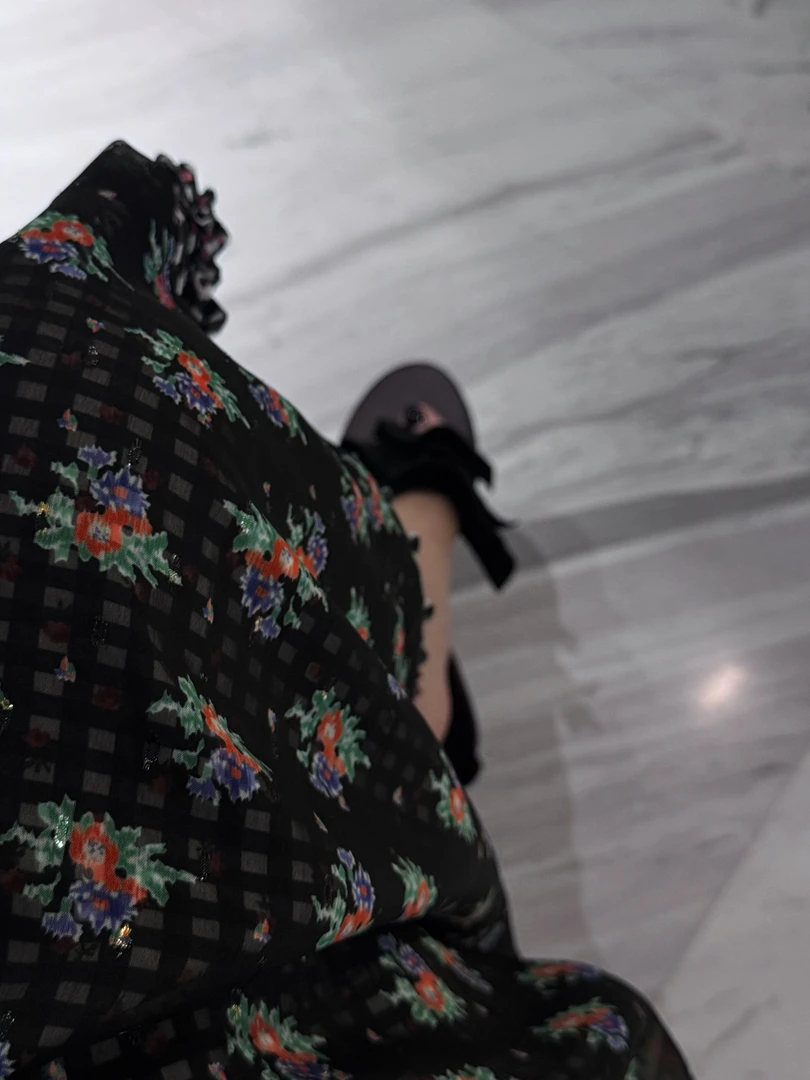 【碎花拼接半裙】进口面料黑色格子拼接碎花半裙 J25BQ053