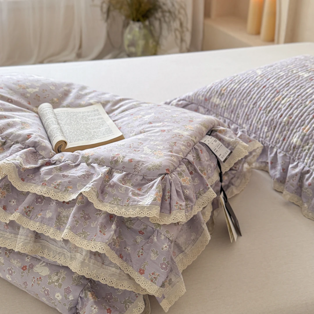 韩系全棉双层纱花边款春秋被冬被夏季薄款被子被芯夏凉被空调被