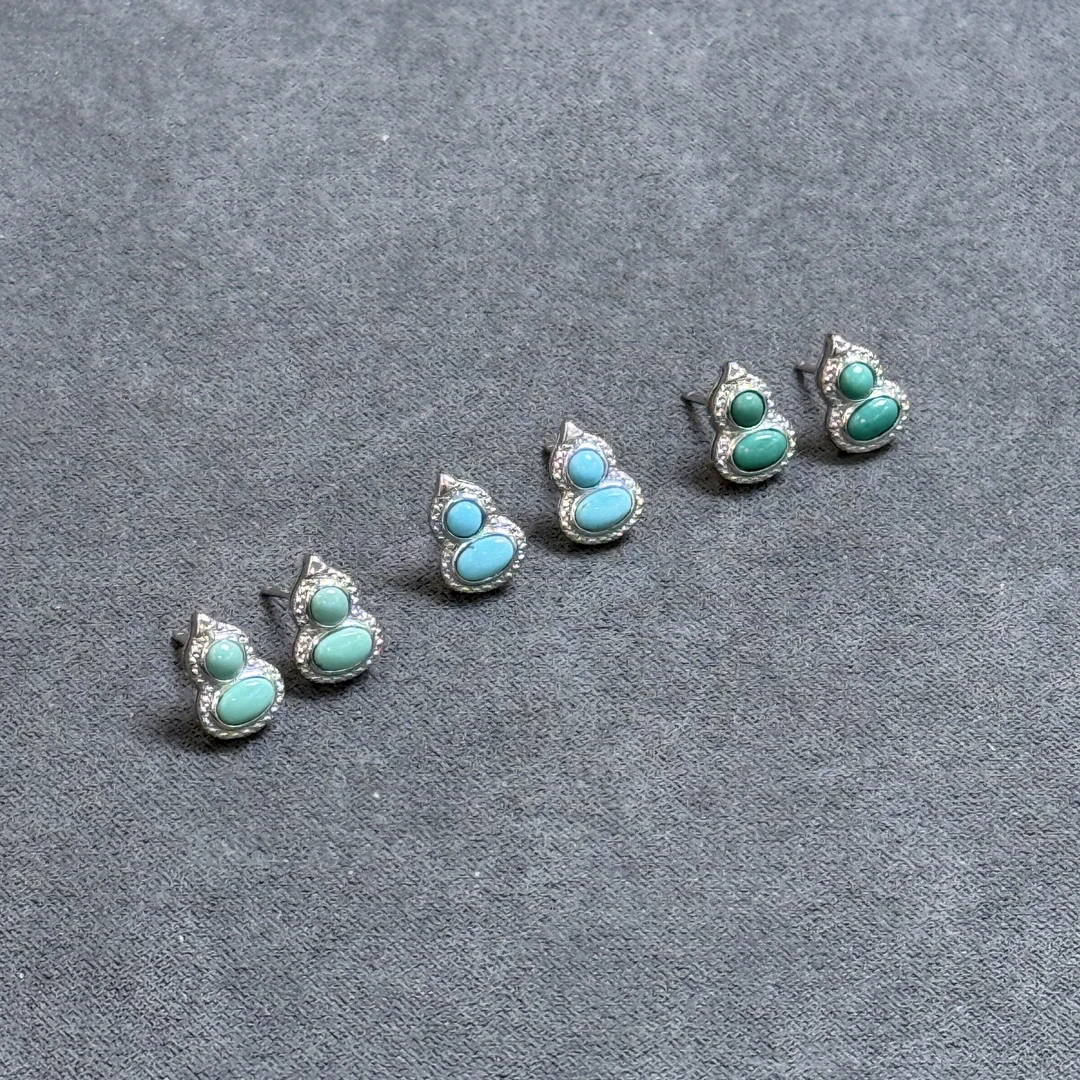 【福禄双全】天然原矿绿松石葫芦耳钉#6433多样性发一【欣妈珠宝】