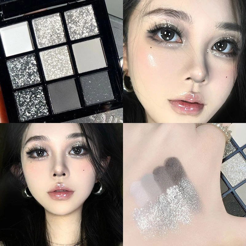 黑天鹅九色眼影超闪盘2025新款暗黑系金属朋克烟熏妆哑光拽姐辣妹