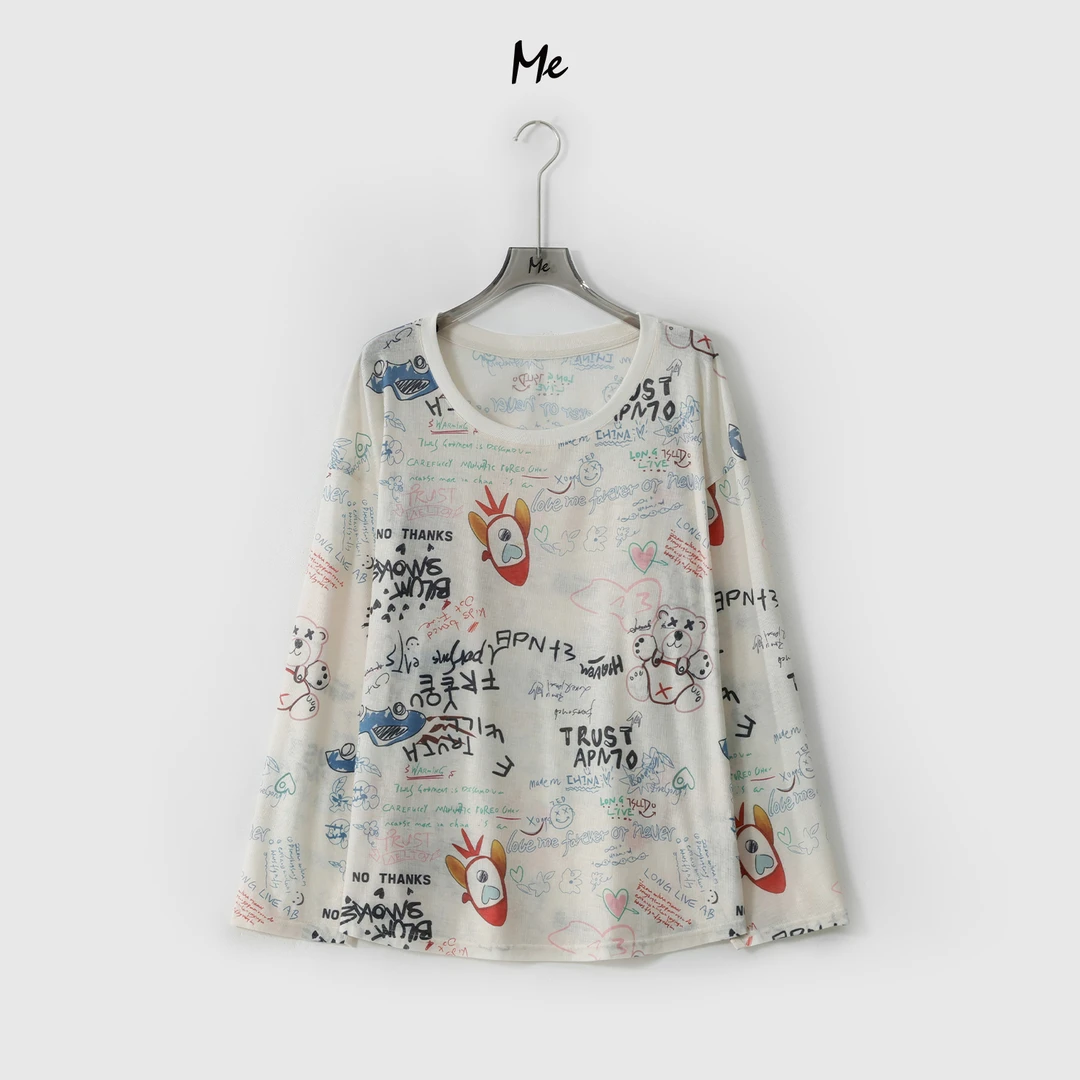 ME【涂鸦熊防晒大版T】减龄卡通涂鸦透气显瘦时尚百搭T恤MESS6406