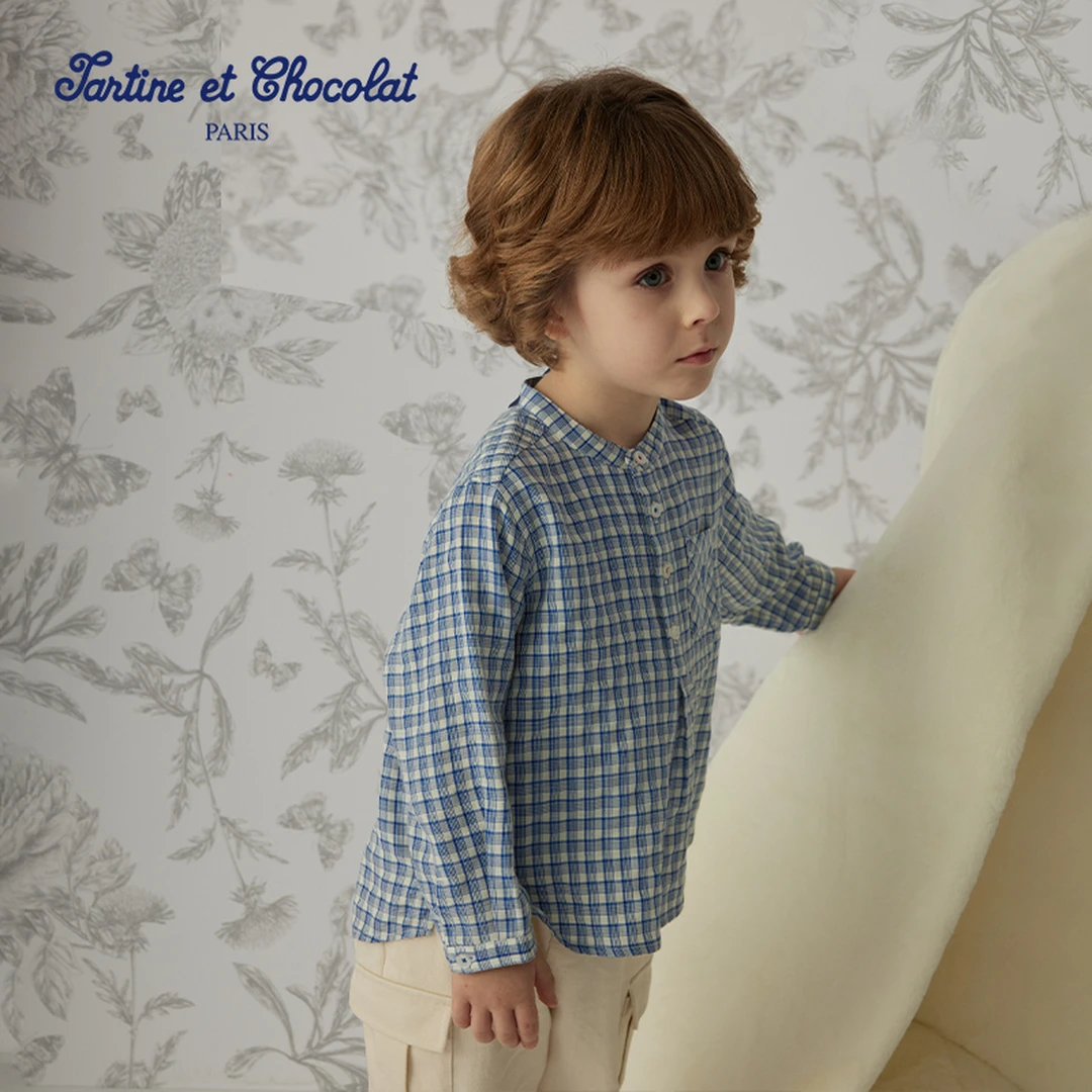 TC法国巧克力童装25春季新品男童格子花纹衬衫CIYAF2311K