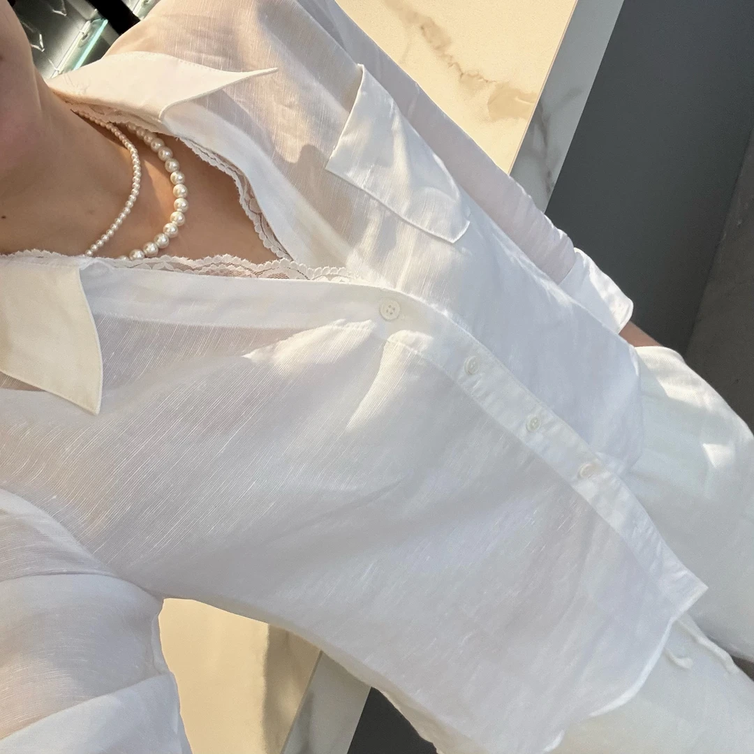 MODULATE【大運姐专属】25早春时尚法式V领百搭蕾丝拼接长袖衬衣