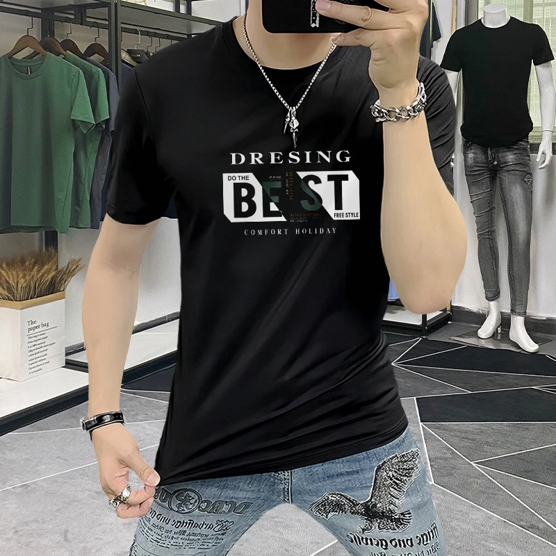 正品修身潮流男装短袖T恤男新款夏季圆领字母印花半袖时尚韩版T恤