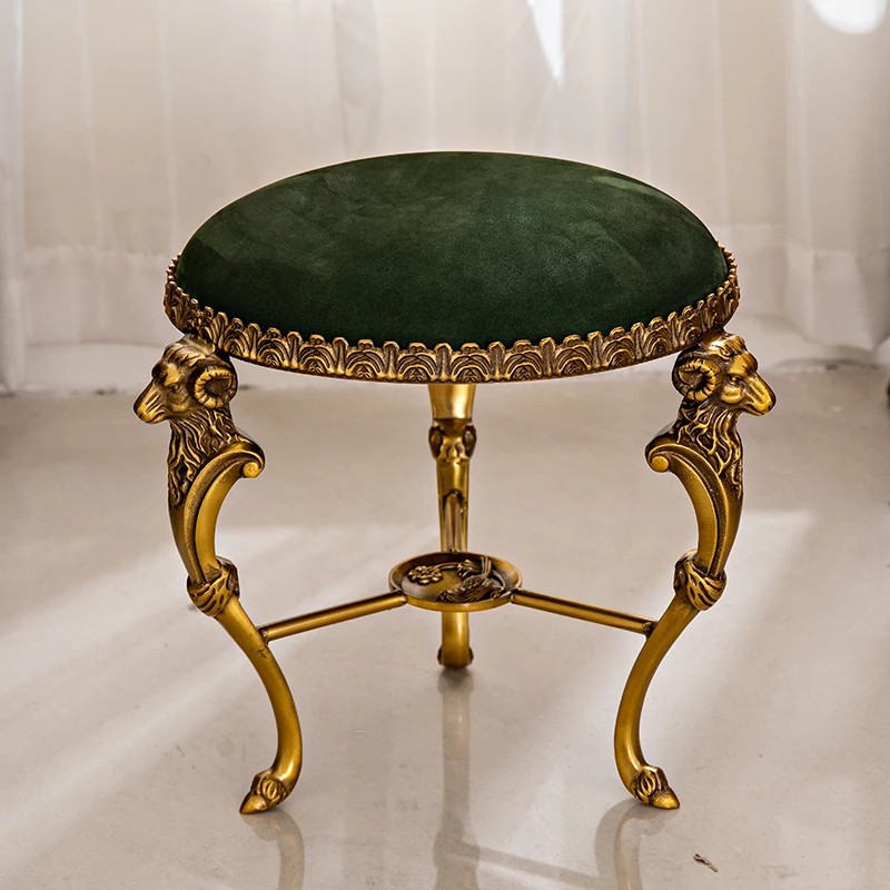 复古黄铜三阳开泰真牛皮头层换鞋凳入门换鞋凳玄关摆件