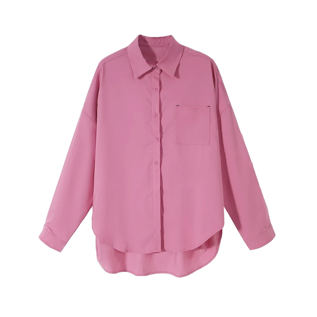 B门店42&9！树莓粉衬衫！一眼沦陷/抗静电翻领百搭衬衫外套女C20828