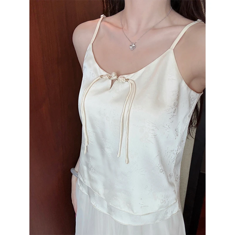 凌茜【弥花】新中式国风感气质显瘦夏季无袖通勤梭织吊带系带