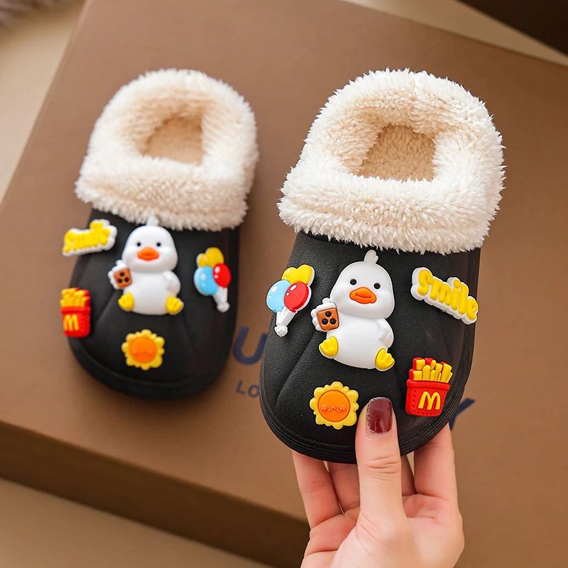 可拆卸内胆男女童棉拖鞋小孩防水防滑秋冬居家加绒保暖防水毛拖