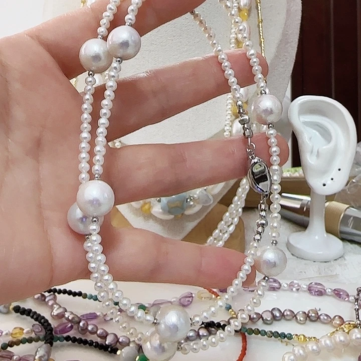 三***油未镶嵌颈饰淡水珍珠满天星大11左右有纹极光