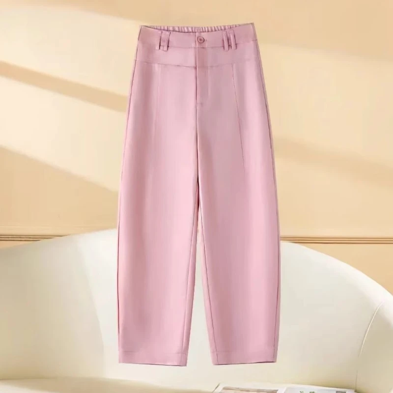 拉夏贝尔黄色弯刀气球裤2025新款九分裤时尚高腰舒适小个子休闲裤