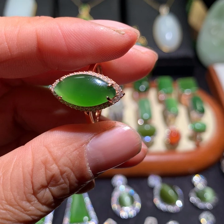 和田玉戒指银S925镶嵌