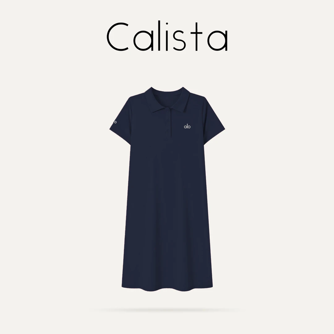 日本Calista夏季小众polo领衬衫显瘦百搭中长款连衣裙