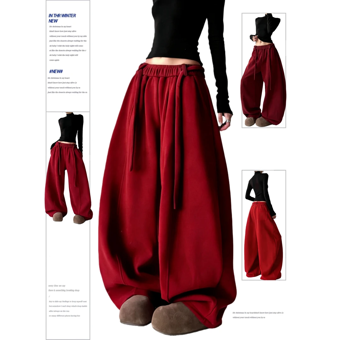 加绒弯刀卫裤女秋冬慵懒垂感糯米呢厚裤子窄版香蕉镰刀阔腿裤