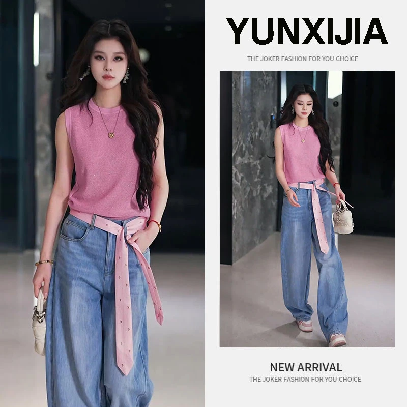 2025新款流行一整套设计感百搭宽松圆领无袖背心上衣裤子两件套