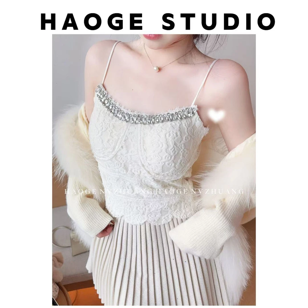 浩哥严选●闪钻吊带JJD4DD7484蕾丝镶银边细腰带层次褶皱时尚吊带