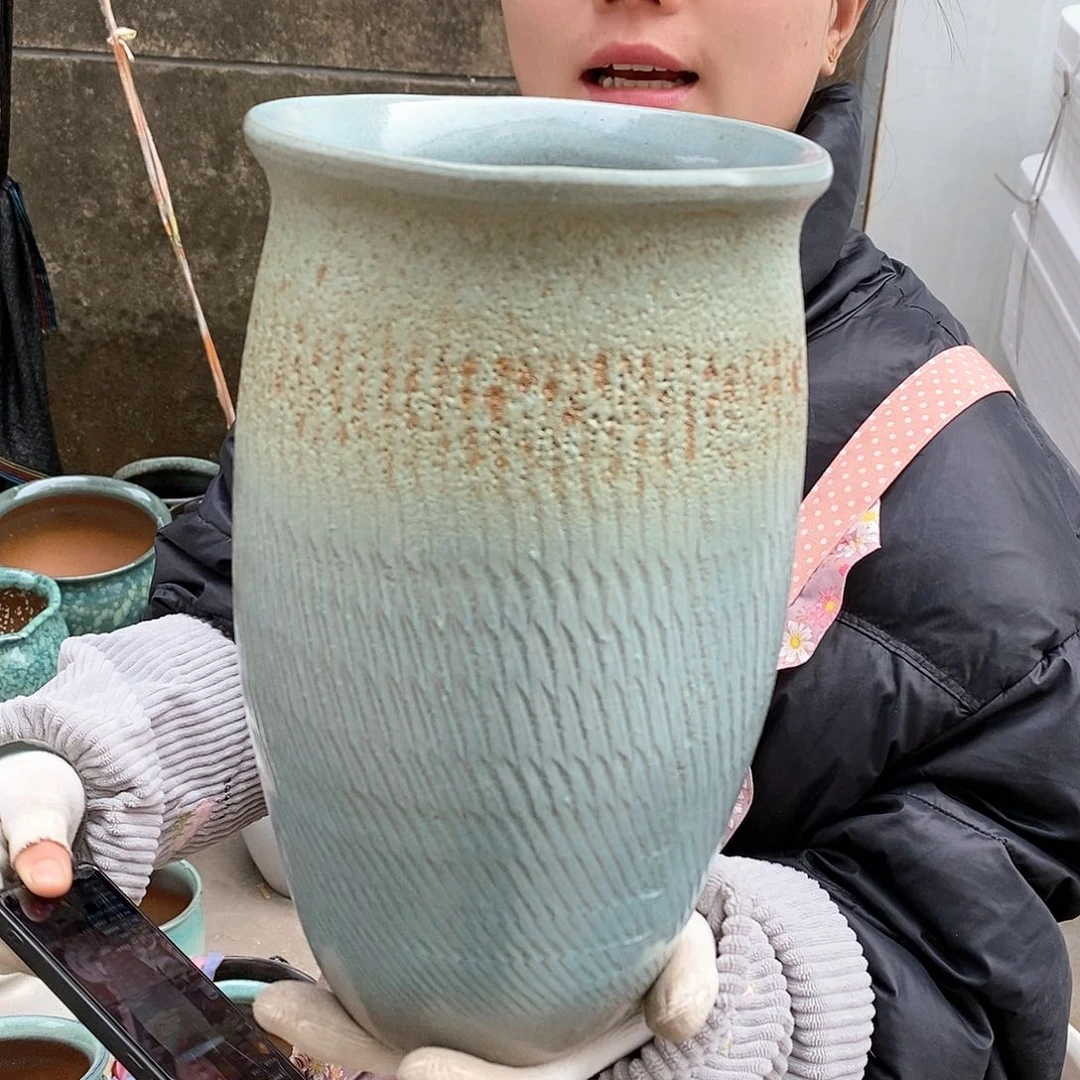 紫砂花盆瑕疵口15高25